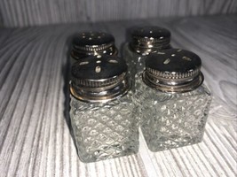 Vintage Cut Glass Silver Plated Personal Salt &amp; Pepper Shakers Set of 2-4 pieces - £10.93 GBP