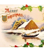 1900s Greeting Card Postcard Merry Christmas Winter Scene Cabin Embossed... - $27.32 CAD