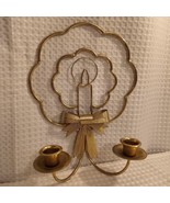 Vtg Christmas Wall Sconce Double Candle Holder Home Interiors Wreath Gol... - £10.93 GBP