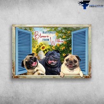 Pug Dog Window Happiness Blooms From Within Sunflower Garden - £12.57 GBP