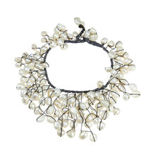 Cluster Dangle Freshwater White Pearls Cotton Rope Bracelet - £12.65 GBP