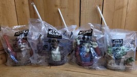 Complete Set of 4 Star Wars Episode I Cups Toppers &amp; 3 Straws Pizza Hut 1999  - £51.59 GBP
