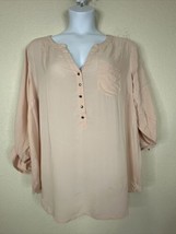 NWT Torrid Womens Plus Size 3X Pale Pink V-neck Popover Top Roll Tab Sleeve - $26.73