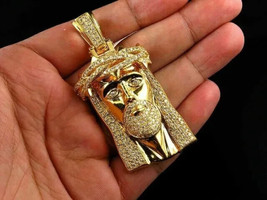 1.80Ct Round Cut Simulated Moissanite Jesus Piece Pendant 14k Yellow Gold Plated - £172.05 GBP