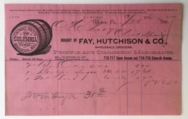 1898 Fay, Hutchison &amp; Co. Wholesale Grocers Illustrated Billhead Altoona... - $16.00