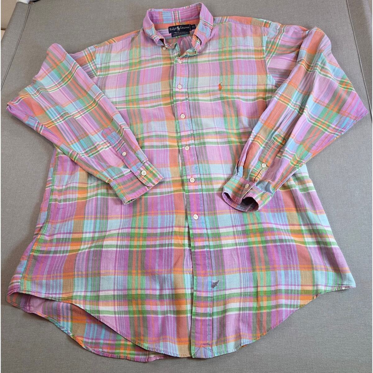 Ralph Lauren XL Plaid Button Down Shirt Cotton Long Sleeve Flawed - $24.99