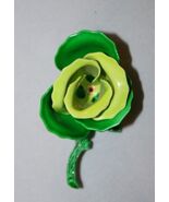 Scarf Lapel Pin ROSE Brooch Green Flower 2 Tone Light Dark Sweater Jacke... - $5.81
