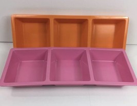 Set 2 Divided Melamine Serving Trays Dishes Pink Orange Outdoor Pool Picnic - £35.30 GBP