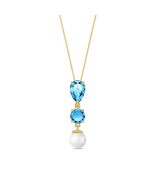 Galaxy Gold 14K Solid White Gold Pearl &amp; Blue Topaz Pendant Necklace, 24... - $544.49