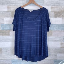 Calvin Klein Jeans Stretchy Textured Ribbed Knit Tee Blue Gray Striped Womens XL - £15.55 GBP