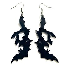 FLYING BATS EARRINGS NECKLACE OR SET 3&quot; Black Acrylic Pendant Bat Hallow... - $8.95+