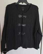 Womens Plus 3X Tahari Dark Gray Button Up Merino Wool Blend Cardigan Swe... - $18.81