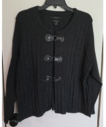 Womens Plus 3X Tahari Dark Gray Button Up Merino Wool Blend Cardigan Swe... - $343.56 MXN