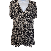 Something Navy Womens Large Brown Leopard Cheetah Button-Up Mini Babydoll Dress - £14.61 GBP