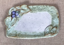 Signed Art Pottery Vanity Dish Berries Heart Leaves Speckled Cottagecore - £12.40 GBP