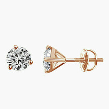3-Prong Martini Cubic Zirconia Solitaire Stud Earrings 14k Rose Gold Plated - £31.75 GBP