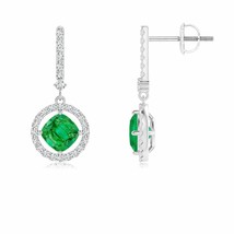 Natural Emerald Cushion Drop Earrings with Diamond in 14K Gold (Grade-AAA , 5MM) - £1,953.84 GBP