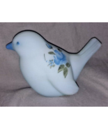 Vintage FENTON Art Glass Blue Satin Bird Hand Painted Signed Figurine. B... - $84.14