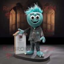 Teal Graveyard mascot costume character dressed with a Henley Shirt and Hairpins - £1,006.09 GBP