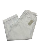 Jolie Pants Womens XL White Linen Pull On Wide Leg Crochet Detail Boho C... - $44.40 CAD