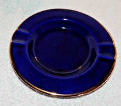 Ceramic Ashtray Round Cobalt Blue Gold Trim 5.5 Inches - £11.66 GBP