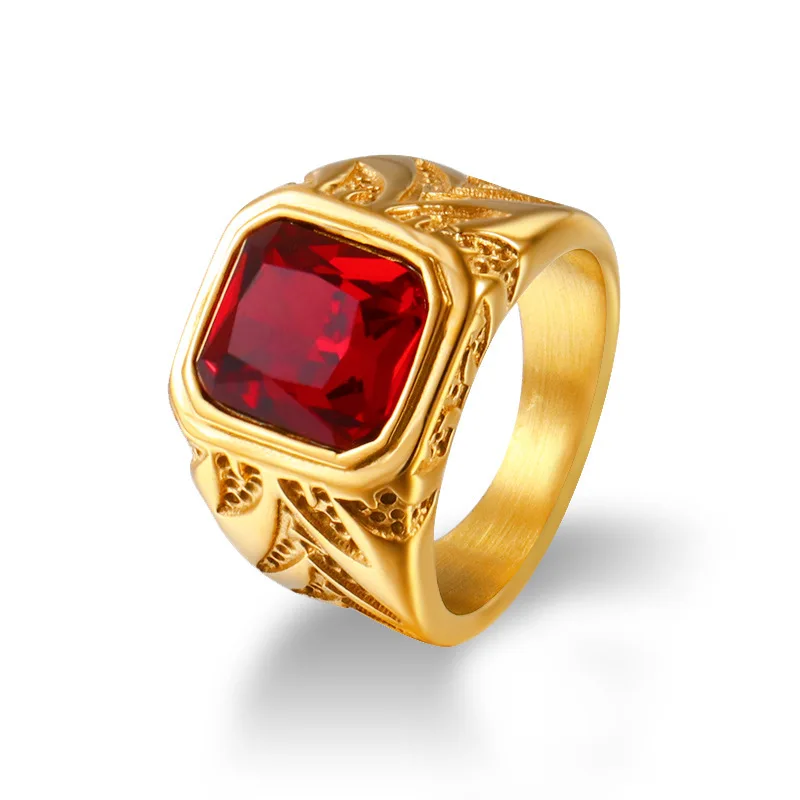 GolLuxury Red Zircon Ring Classic Trend Men&#39;s Casual Party Punk Jewelry - £12.14 GBP
