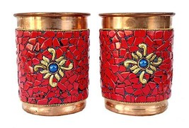 Rastogi Handicrafts Pure Copper Jug - 2 Glass Drink ware Set Tableware Pitcher o - £23.56 GBP