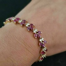 12.40Ct Corte Marquesa Imitación Zafiro Rosa Tenis Brazalete 14KYellow - £163.80 GBP