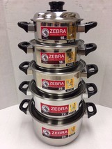 10Pcs/Set Zebra Stainless Steel Pot with Lid 3 Layered Bottom 16- 24 CM. N181005 - £103.88 GBP