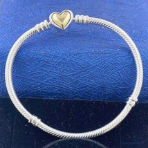 925 Silver &amp; 14k Gold-Plated Moments Domed Golden Heart Snake Chain Bracelet - £27.18 GBP+