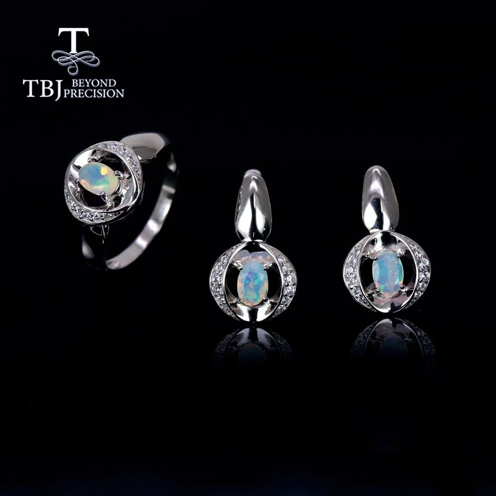 New Natural Ethiopia Opal Jewelry Set  oval 4*6mm Ring earring 925 sterling silv - £93.92 GBP