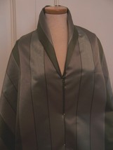 2.75Y Celadon Pewter Green Silk Taffeta Textured Stripes Fabric DRESS/HOME #BP43 - $56.00