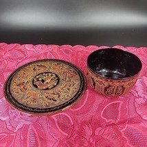 VTG Horsehair Bowl And Plate Asian Original Laquerware  Burma Myanmar Ha... - $52.50