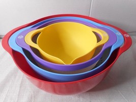 Vremi 4Pc Plastic Mixing Bowls Nesting Colander Sifter 2 Bowls Camper Tiny Home - £12.85 GBP