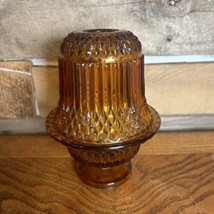 VTG Amber Indiana Glass Diamond Point Fairy Lamp Candle Tea Light Holder - £22.37 GBP