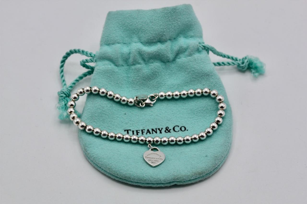 Tiffany & Co Return to Tiffany 925 Silver Mini Heart Tag Charm Beaded Bracelet - £185.99 GBP