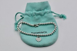 Tiffany &amp; Co Return to Tiffany 925 Silver Mini Heart Tag Charm Beaded Bracelet - £186.13 GBP