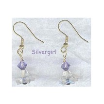 Dangle Glass Flower Earrings Clear Lilac Purple Crystal - £7.98 GBP