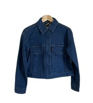 New Express Women Medium Wash Blue Patch Pocket Boxy Crop Denim Jacket XS - £39.34 GBP