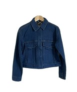 New Express Women Medium Wash Blue Patch Pocket Boxy Crop Denim Jacket XS - £39.43 GBP