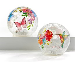 Butterfly Hummingbird Orbs Crackle Glass Lighted Set of 2 LED 4.7" Diameter  image 1