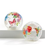 Butterfly Hummingbird Orbs Crackle Glass Lighted Set of 2 LED 4.7&quot; Diame... - £64.91 GBP