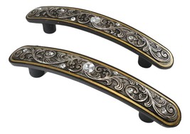 Set Of 2 Rustic Floral Filigree Scroll Silver Bling Drawer Cabinet Bar P... - £21.22 GBP