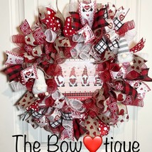 Handmade Valentine’s Gnome LOVE Ribbon Prelit Wreath 22 ins LED W11 - $80.00