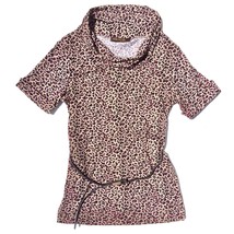 leopard print knit top women L cowl neck belt pockets short sleeve THIRD... - £6.28 GBP