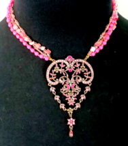 Victorian Inspired  Fashion Necklace Pink Multistrand with Silver Tone Metal - £11.80 GBP