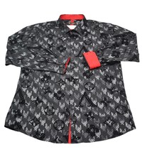 Chuxx Shirt Men XXL Black Geometric Italian Design Red Flip Cuff Button-Up - $35.52
