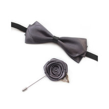 Dark Grey Bow Tie with Buttonhole - $22.99