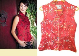 NEW FAB! RED TANG CHINESE SLEEVELESS EMBROIDERED SILK TOP- S-M - £53.34 GBP