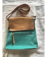 Vera Pelle Turquoise/Tan Italian Leather Crossbody Bag Made in Italy - $41.70 CAD